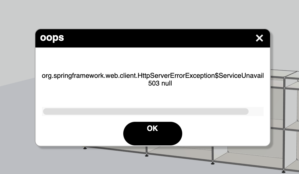 USMシミュレーターに「oops」と「503」が表示されたエラー画面